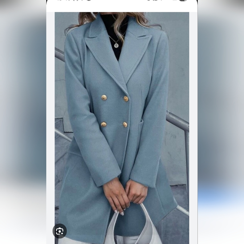 Elegant Double-Breasted Blue Coat